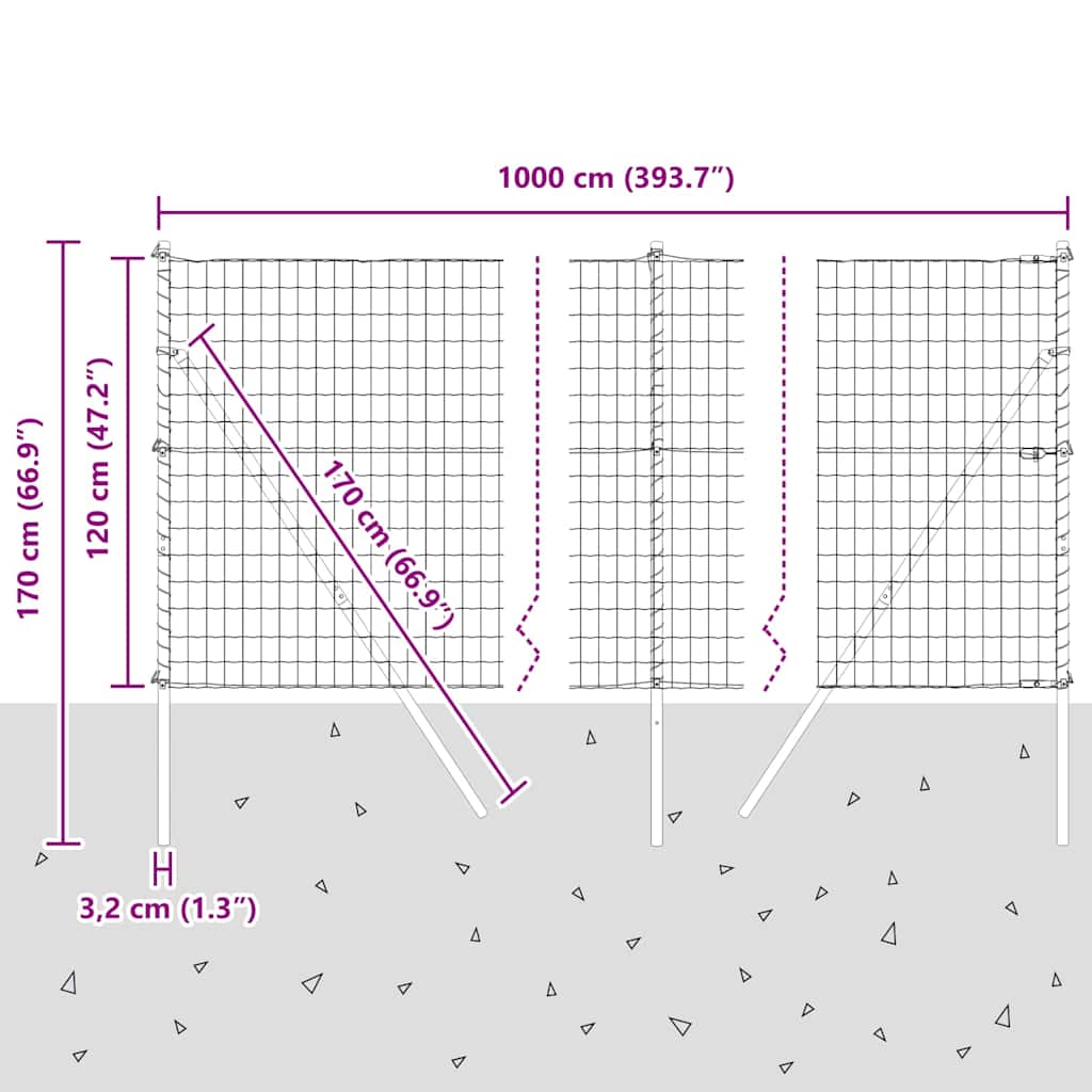 Ograda s postovima Srebrno 1,2 x 10 m Čelik i PVC