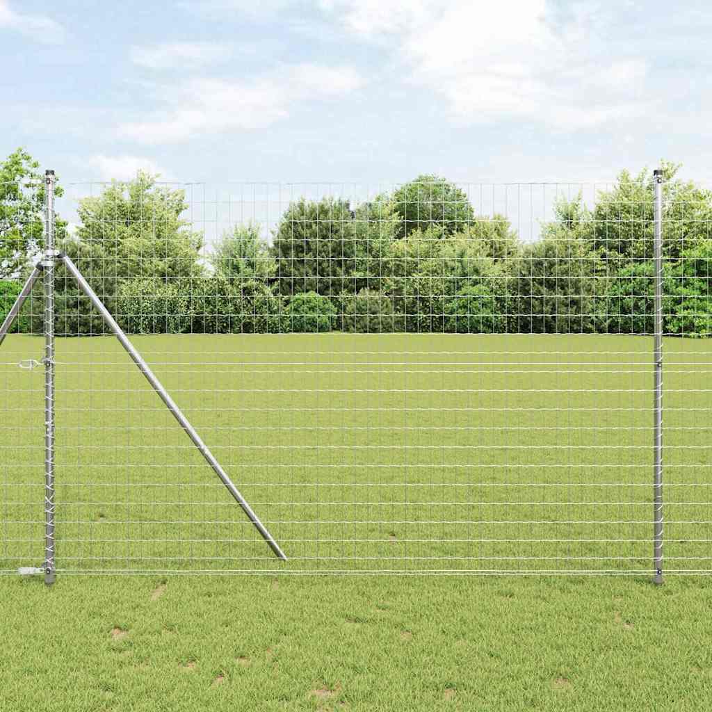 Ograda s postovima Srebrno 1,5 x 10 m Čelik i PVC