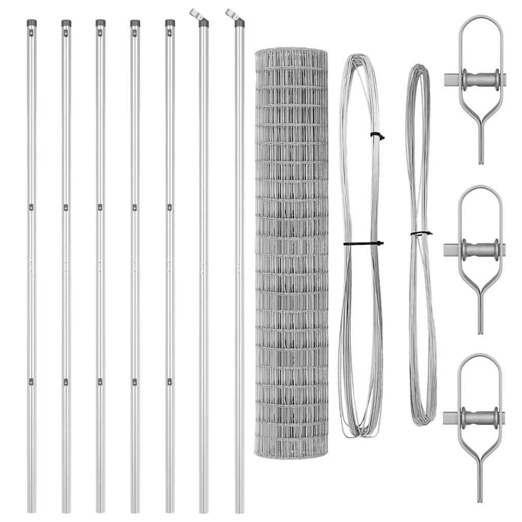 Ograda s postovima Srebrno 1,5 x 10 m Čelik i PVC