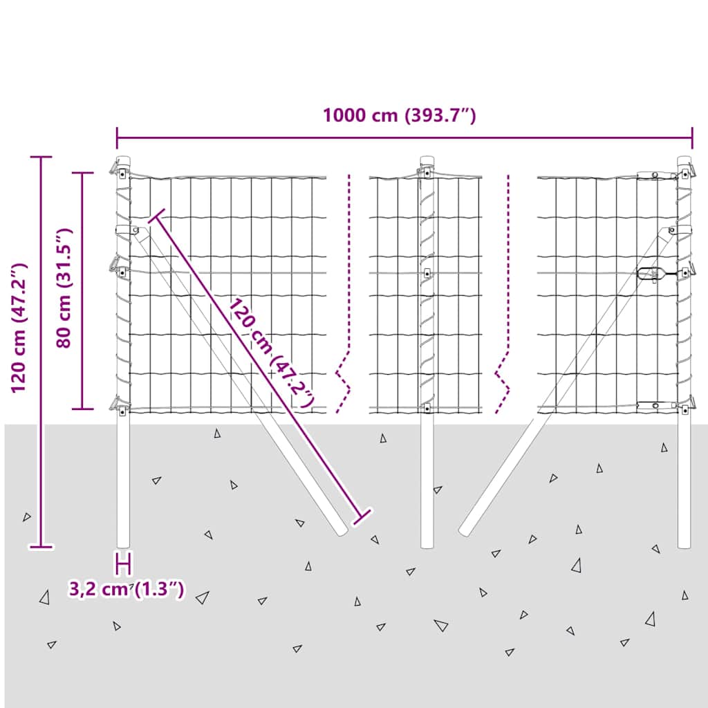 Ograda s postovima Srebrno 0,8 x 10 m Čelik i PVC