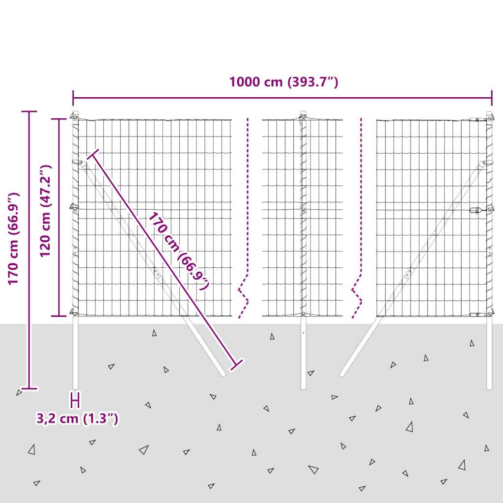 Ograda s postovima Srebrno 1,2 x 10 m Čelik i PVC
