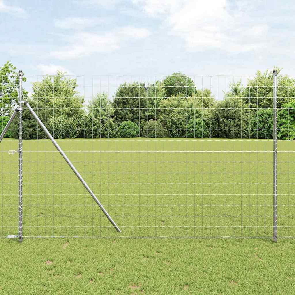 Ograda s postovima Srebrno 1,5 x 10 m Čelik i PVC