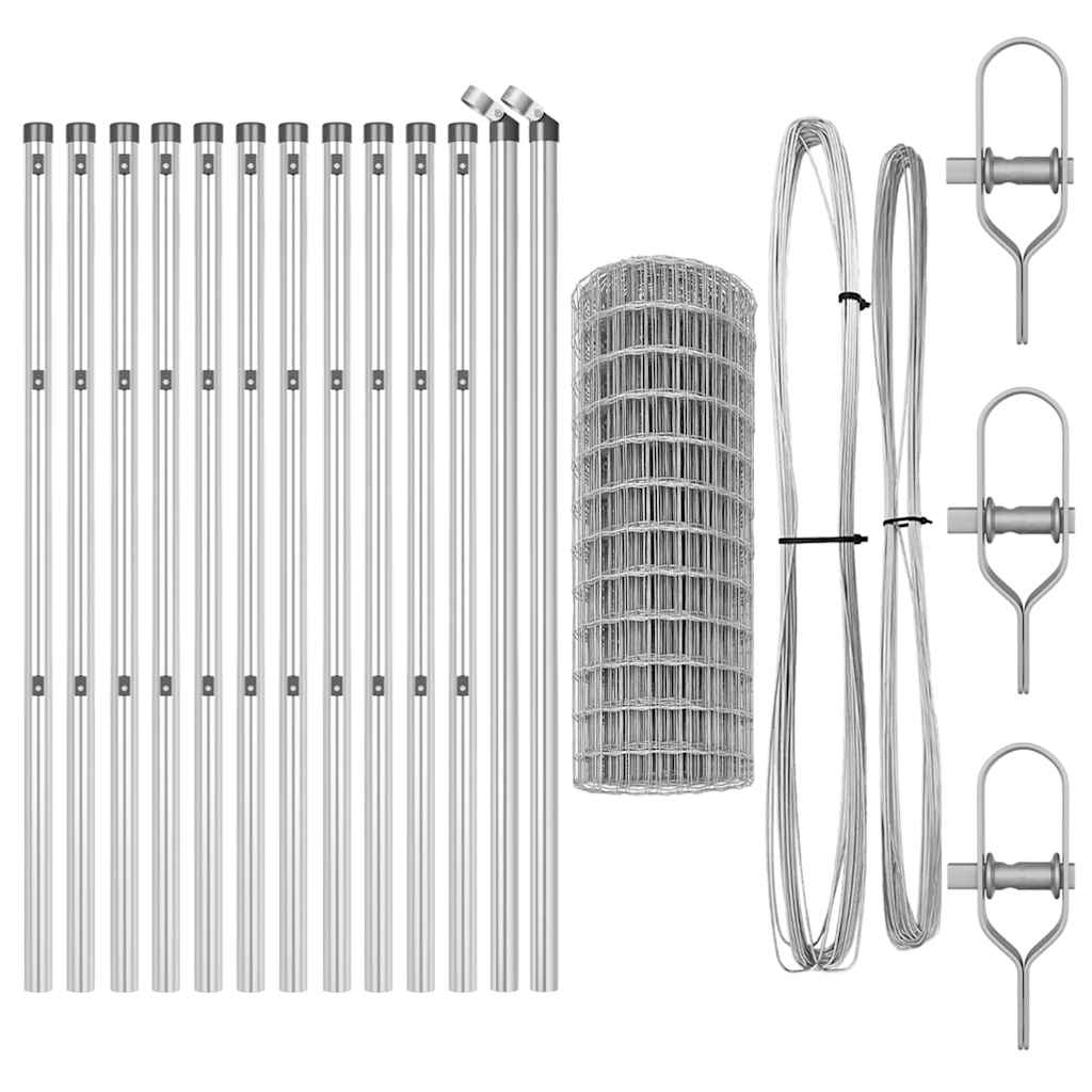 Ograda s postovima Srebrno 0,6 x 25 m Čelik i PVC