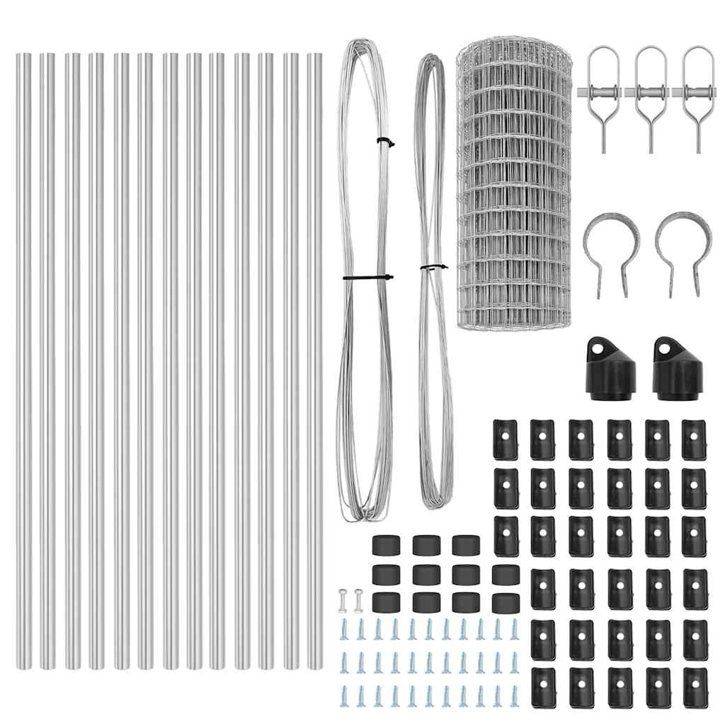 Ograda s postovima Srebrno 0,6 x 25 m Čelik i PVC