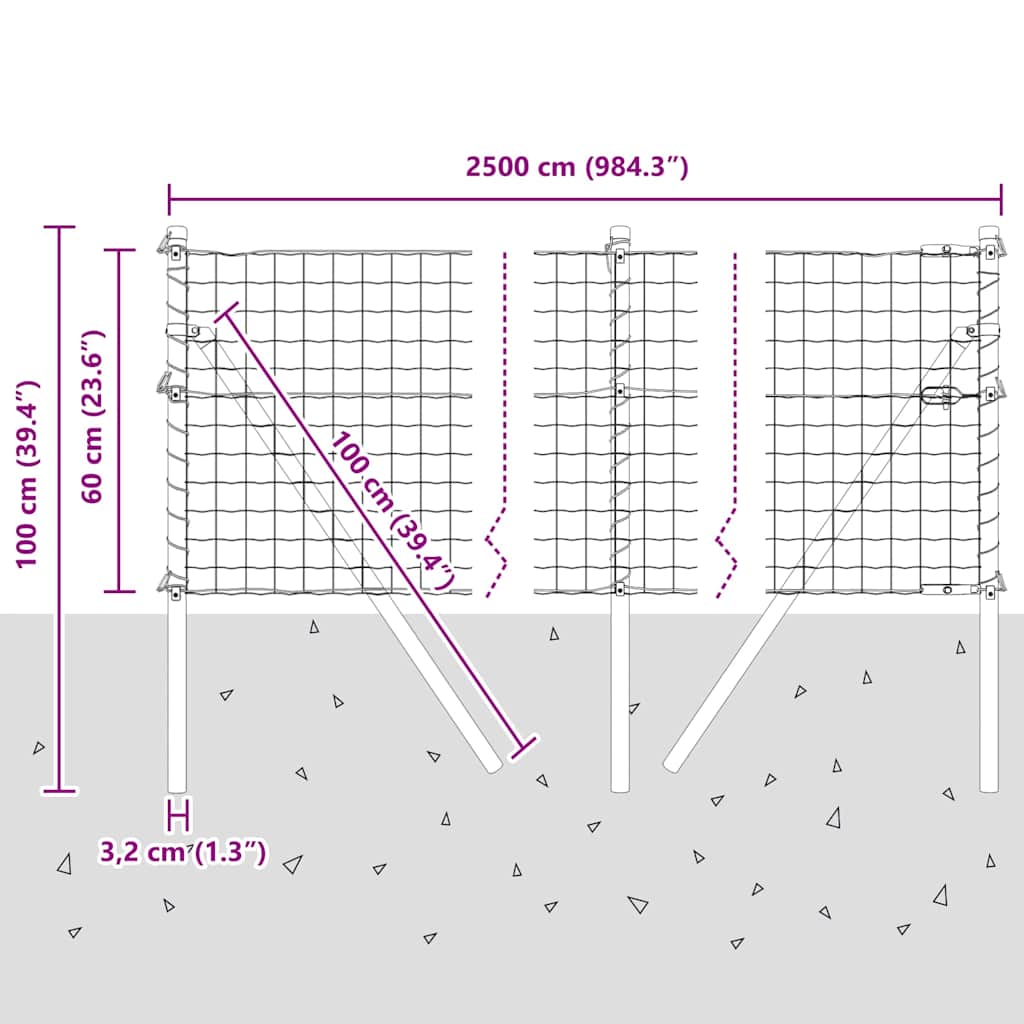 Ograda s postovima Srebrno 0,6 x 25 m Čelik i PVC