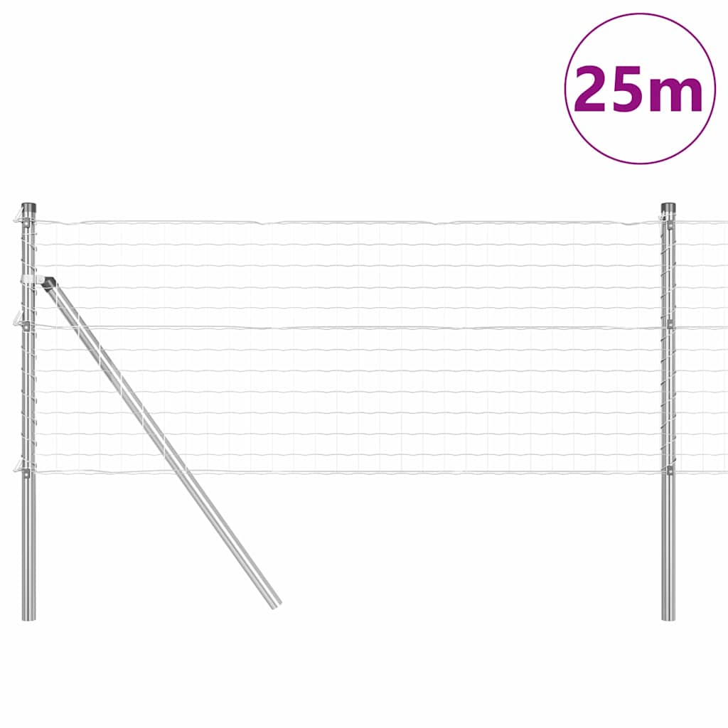 Ograda s postovima Srebrno 0,6 x 25 m Čelik i PVC