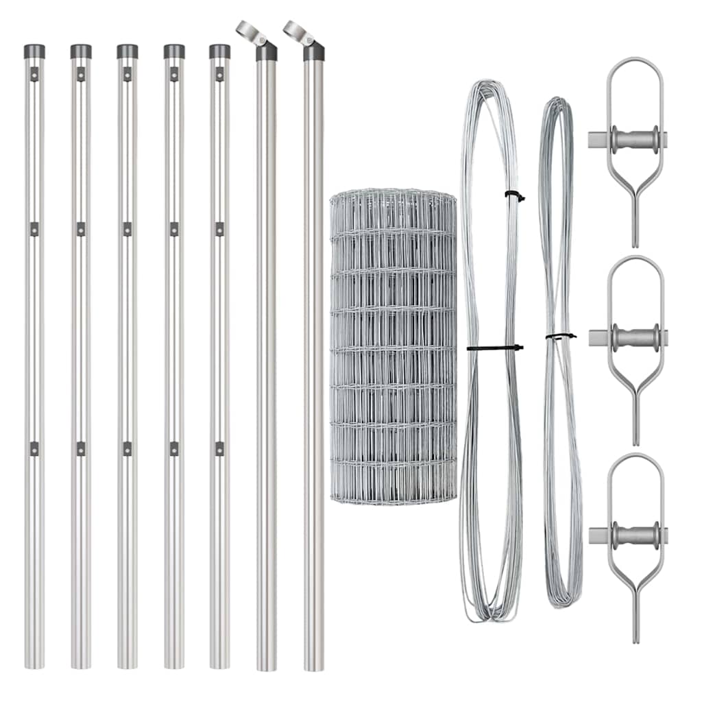 Ograda s postovima Srebrno 0,8 x 25 m Čelik i PVC