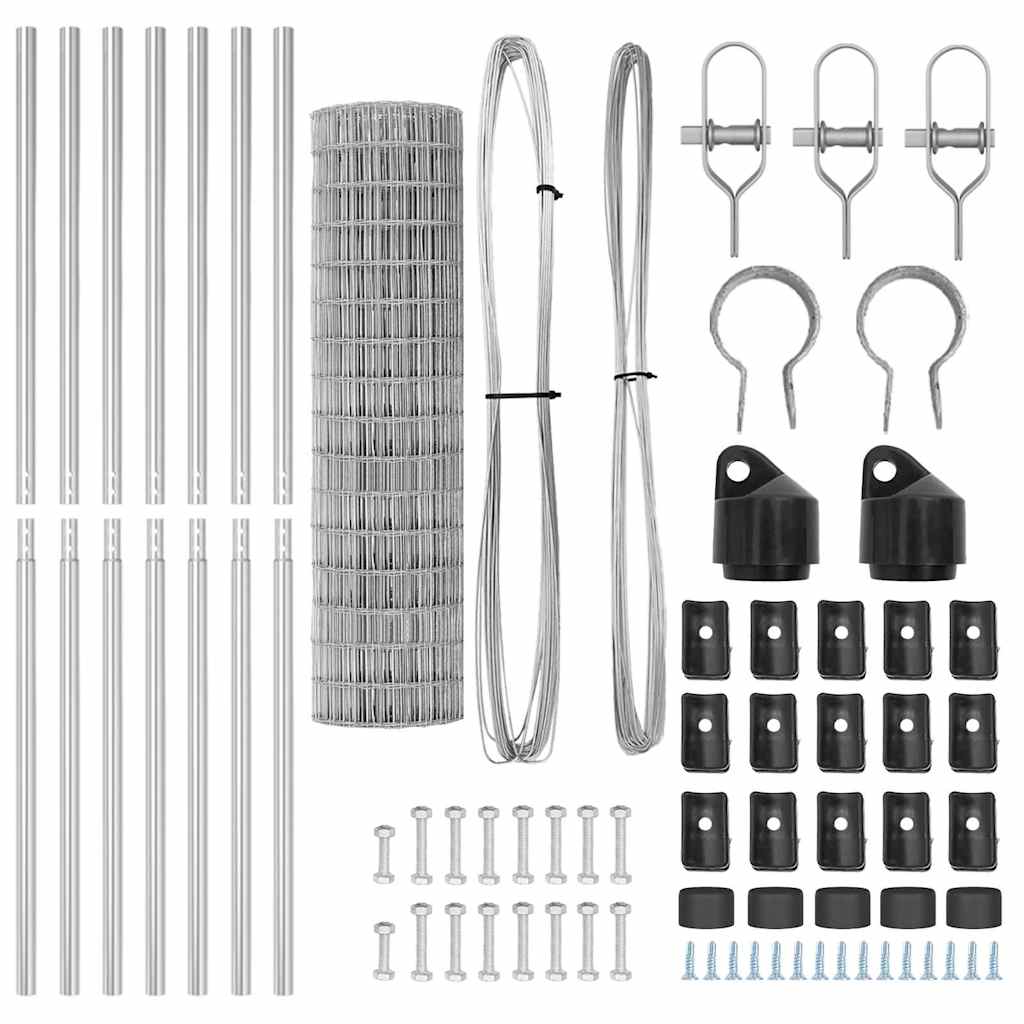 Ograda s postovima Srebrno 1 x 25 m Čelik i PVC
