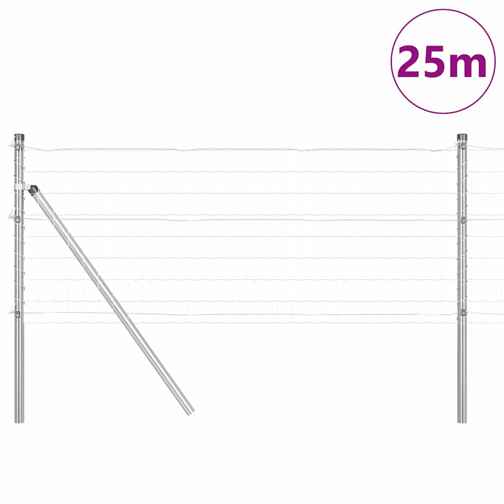Ograda s postovima Srebrno 1 x 25 m Čelik i PVC