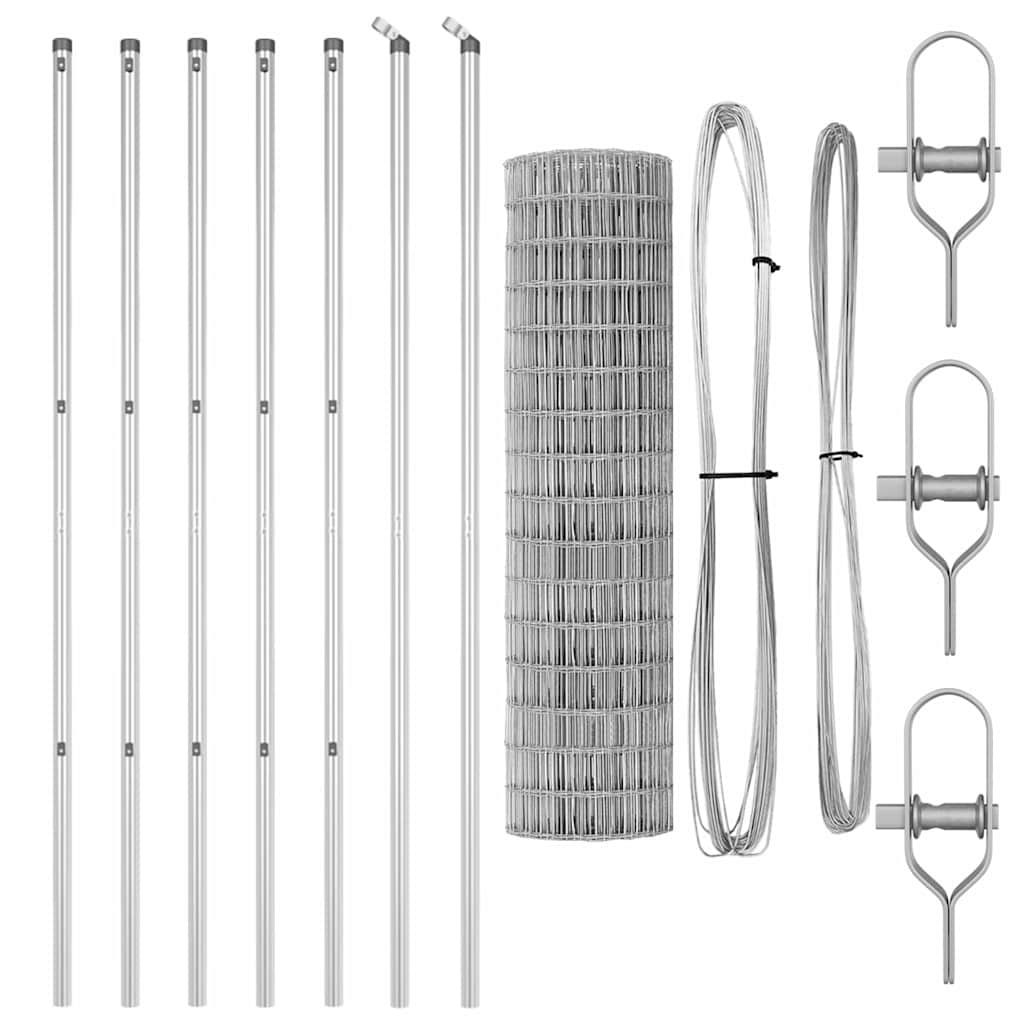 Ograda s postovima Srebrno 1 x 25 m Čelik i PVC