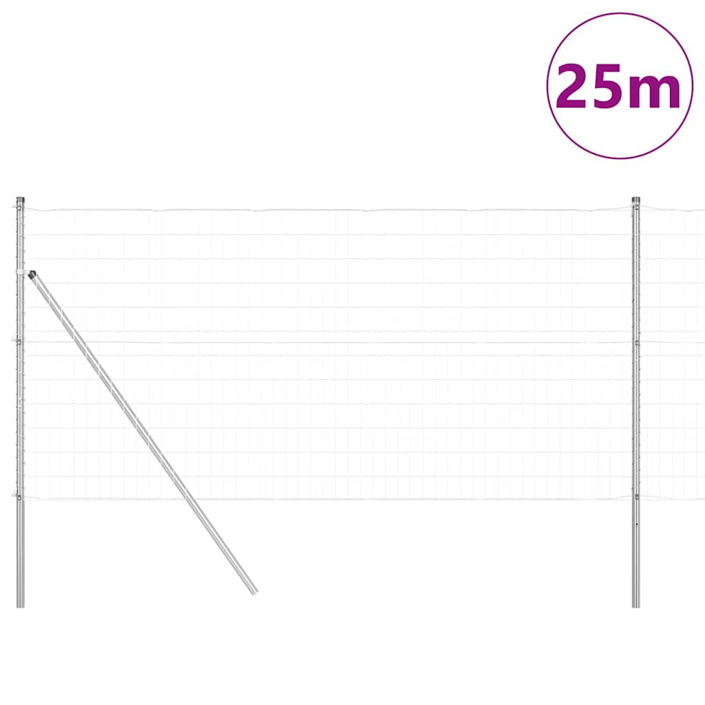 Ograda s postovima Srebrno 1 x 25 m Čelik i PVC