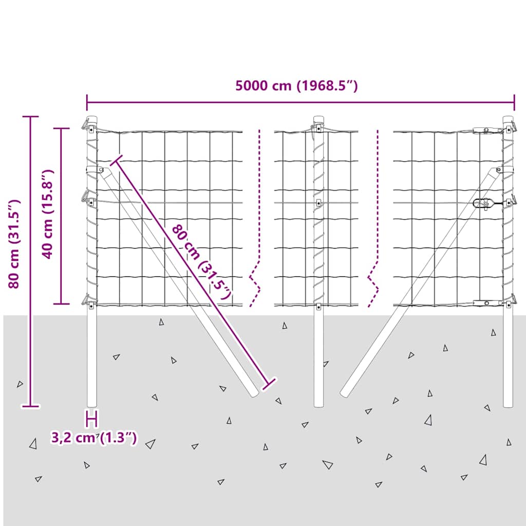 Ograda s postovima Srebrno 0,4 x 50 m Čelik i PVC
