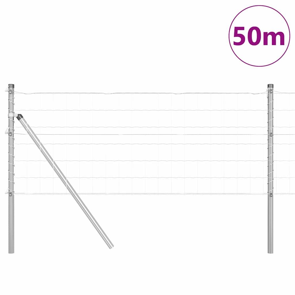 Ograda s postovima Srebrno 0,4 x 50 m Čelik i PVC