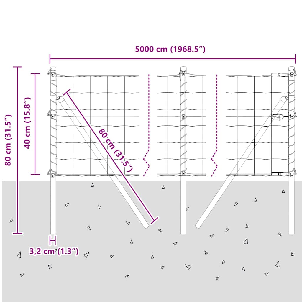 Ograda s postovima Srebrno 0,4 x 50 m Čelik i PVC