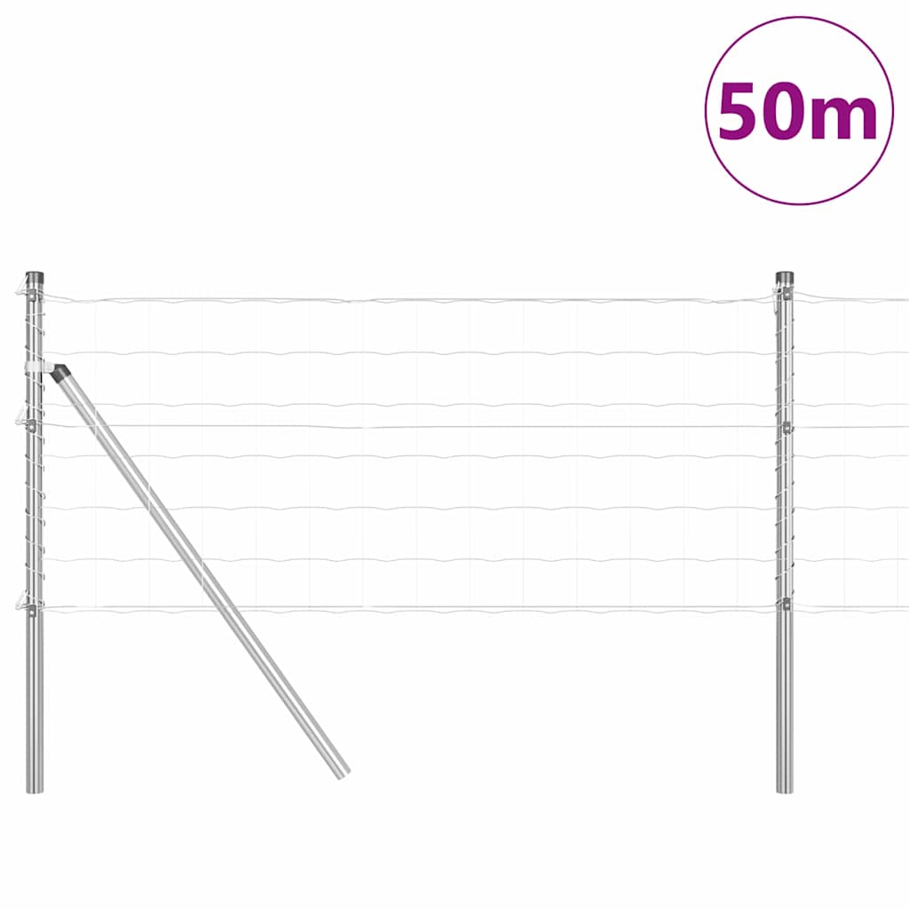 Ograda s postovima Srebrno 0,4 x 50 m Čelik i PVC