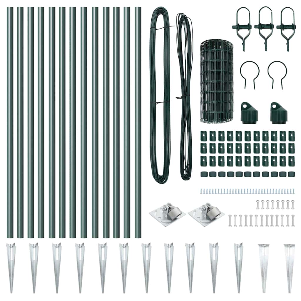 Ograda s postovima Zelena 0,4 x 25 m Čelik i PVC
