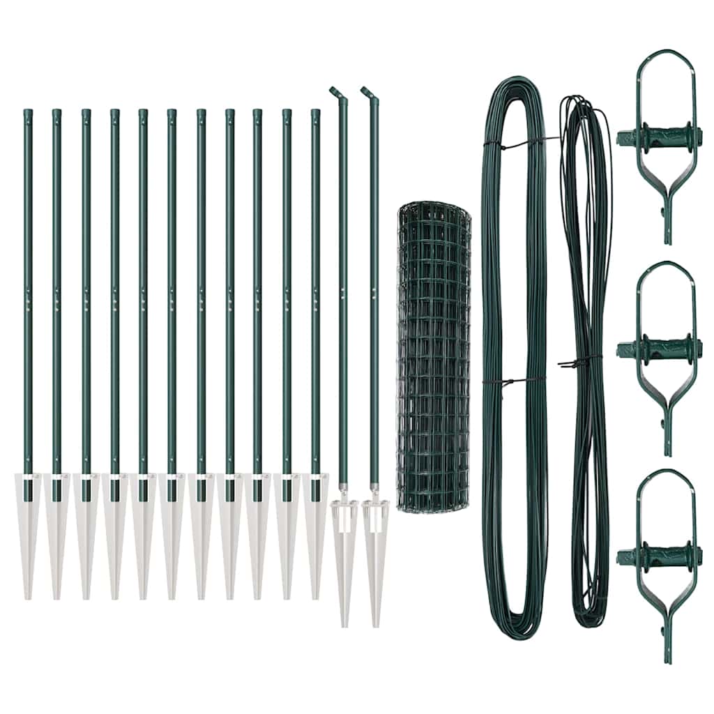 Ograda s postovima Zelena 1 x 25 m Čelik i PVC