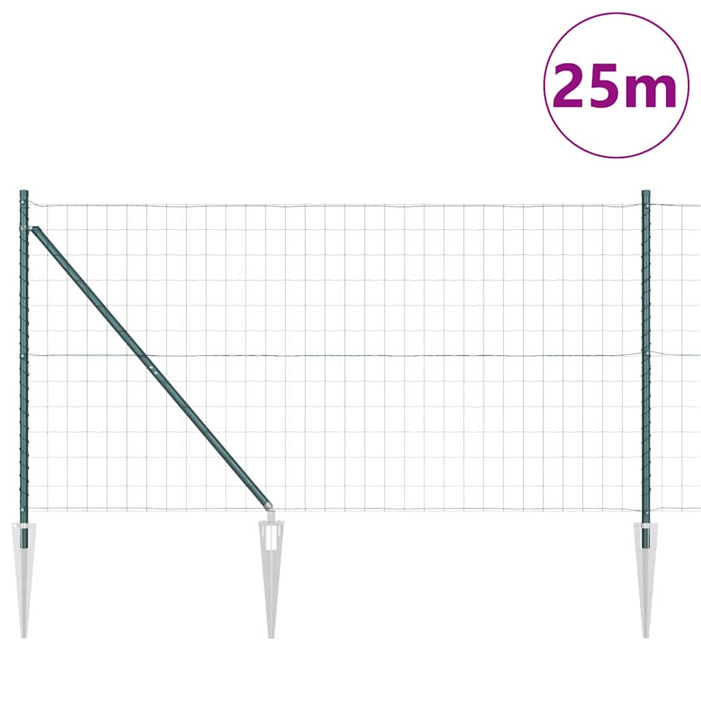 Ograda s postovima Zelena 1 x 25 m Čelik i PVC