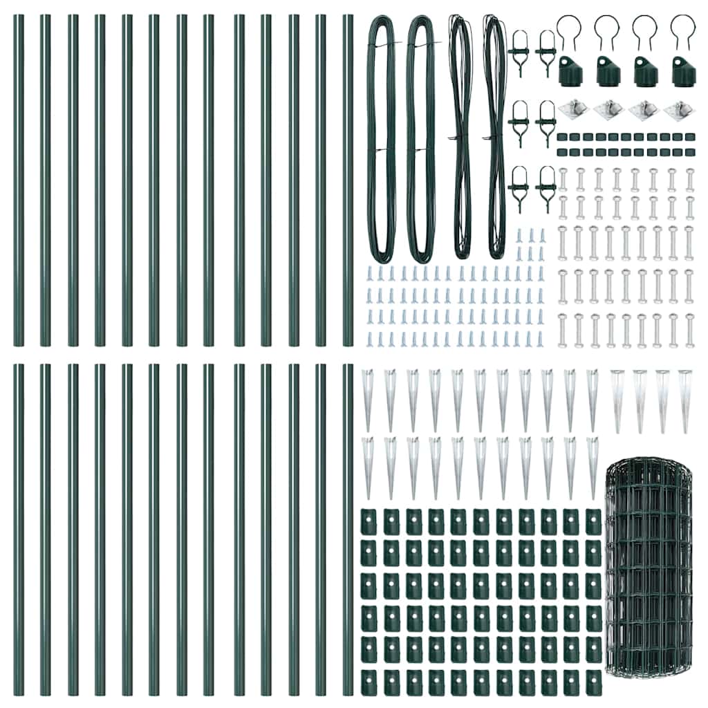Ograda s postovima Zelena 0,6 x 50 m Čelik i PVC