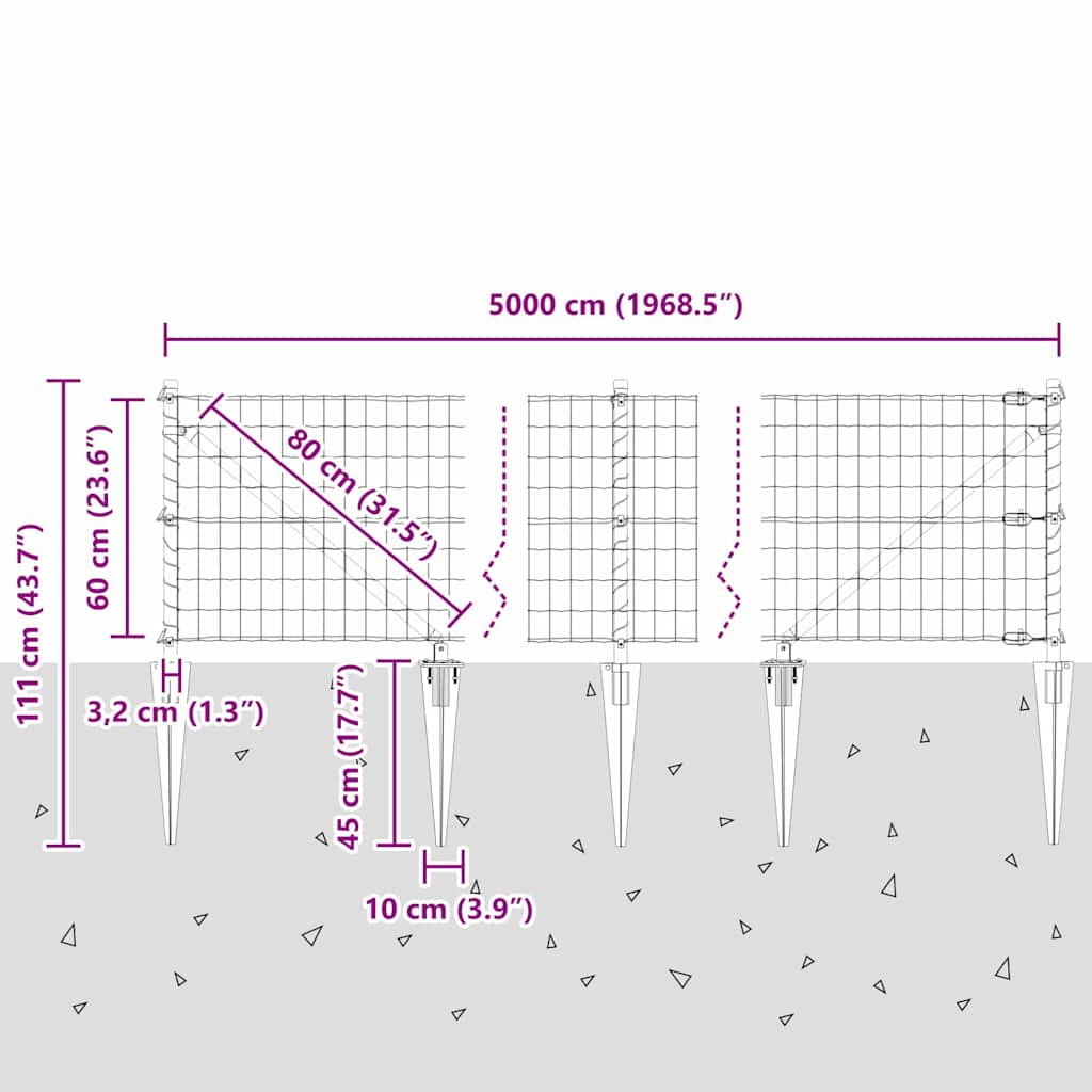 Ograda s postovima Zelena 0,6 x 50 m Čelik i PVC