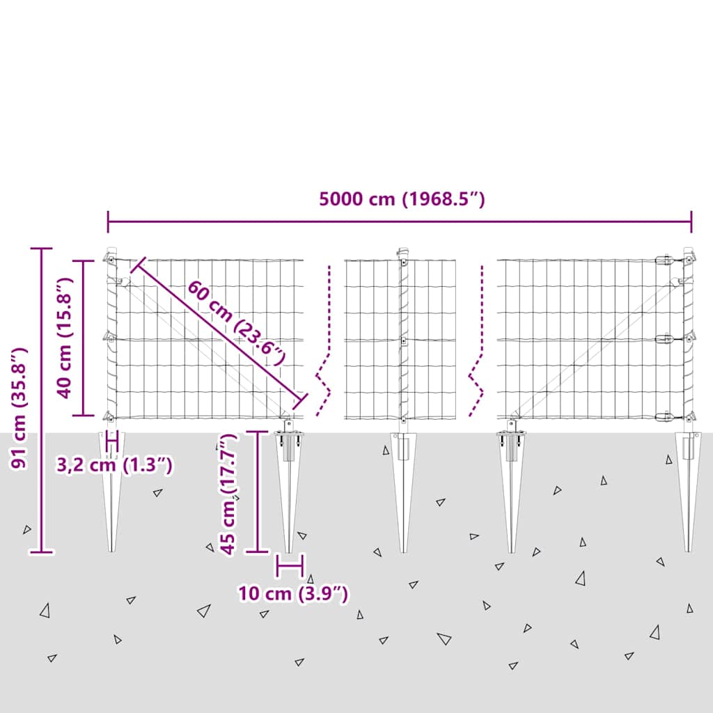 Ograda s postovima Zelena 0,4 x 50 m Čelik i PVC