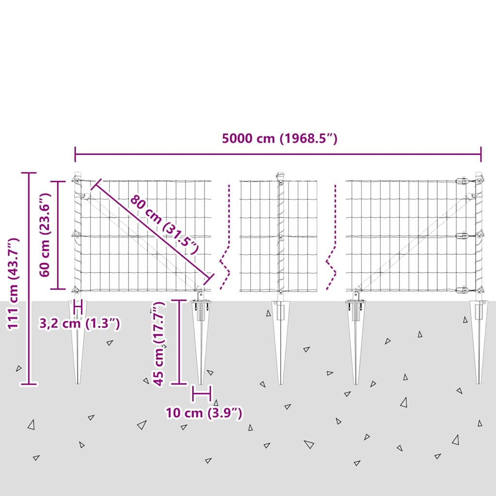 Ograda s postovima Zelena 0,6 x 50 m Čelik i PVC