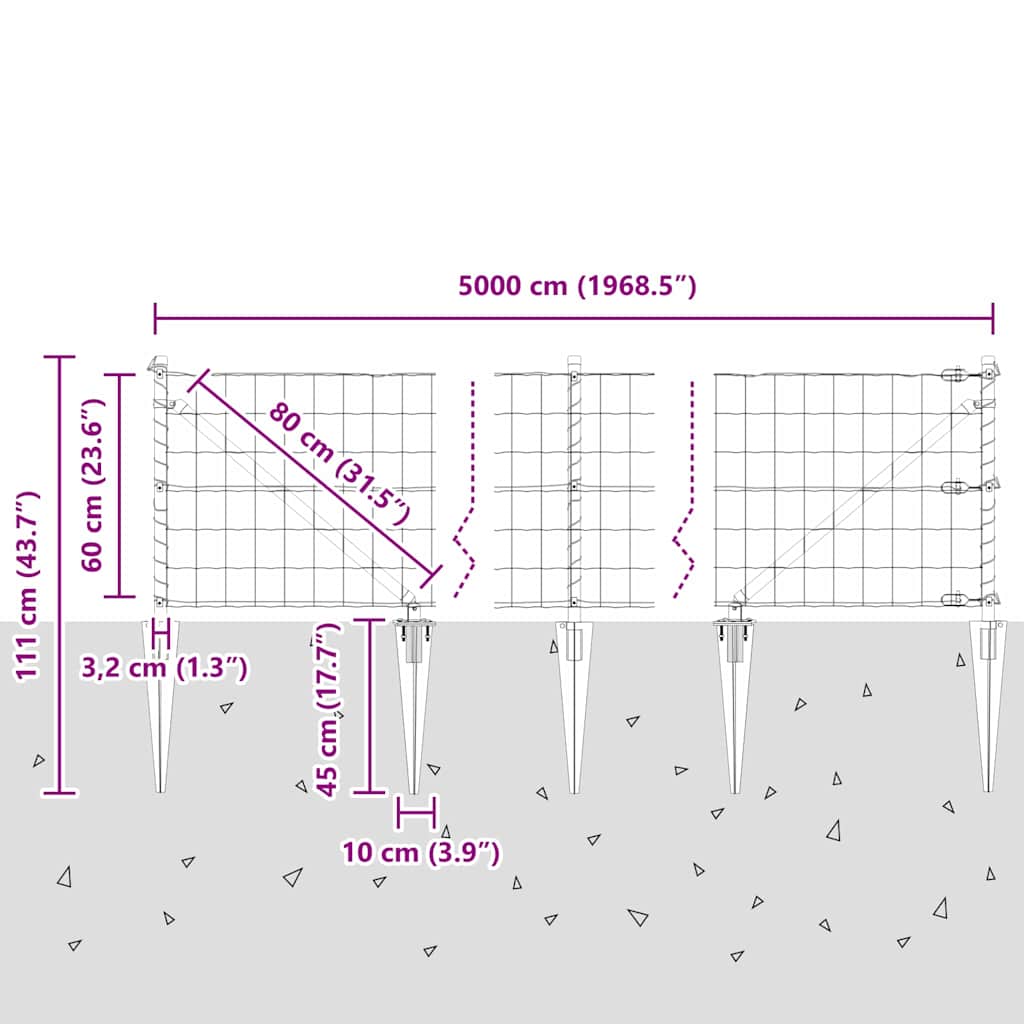 Ograda s postovima Zelena 0,6 x 50 m Čelik i PVC