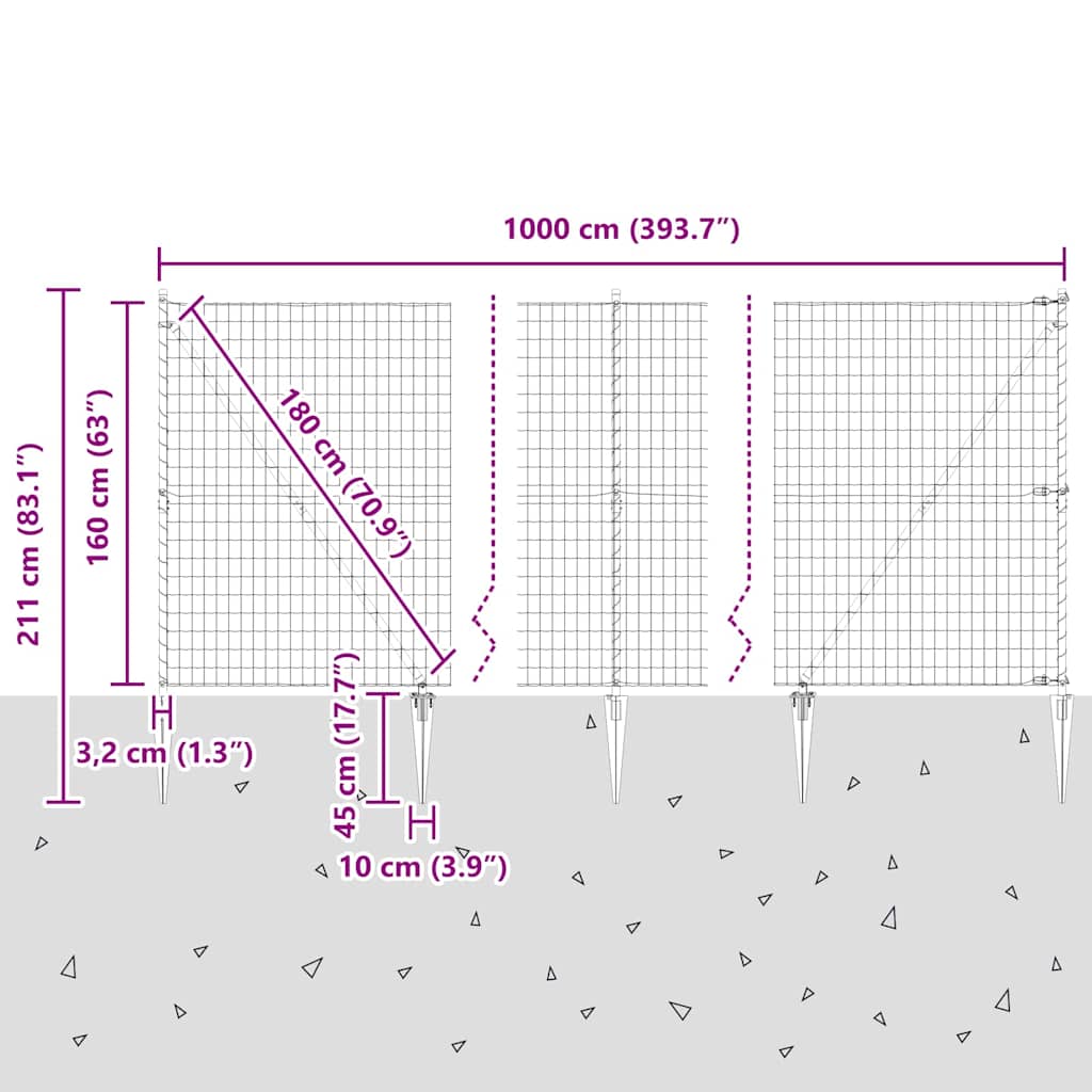 Euro ograda s špicama 10 x 1,6 m Čelik premazan PVC-om Siva