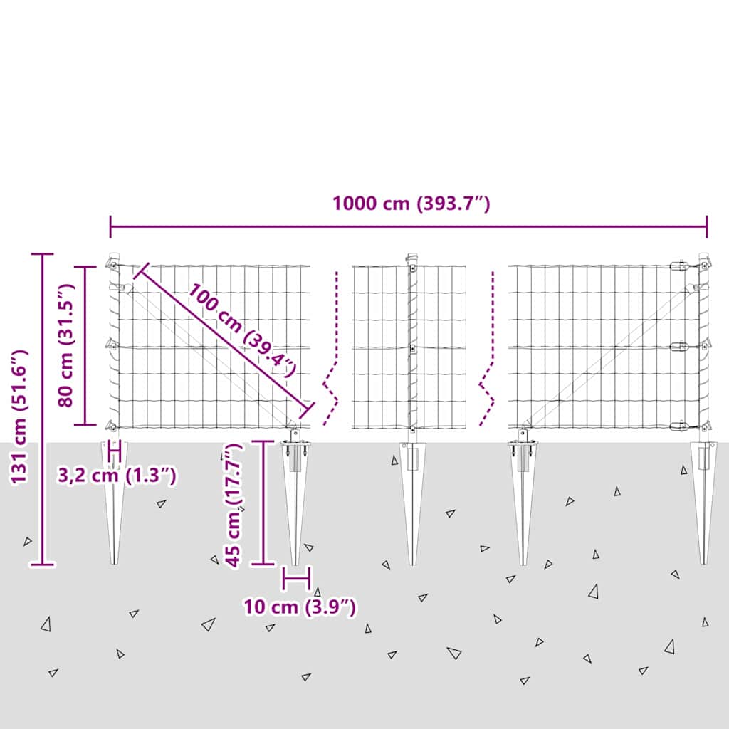 Ograda s postovima Siva 0,8 x 10 m Čelik i PVC
