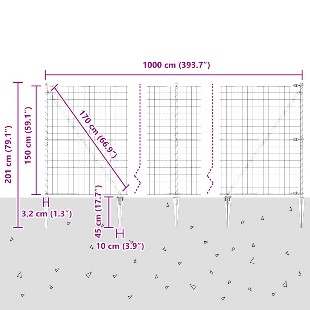Ograda s postovima Siva 1,5 x 10 m Čelik i PVC