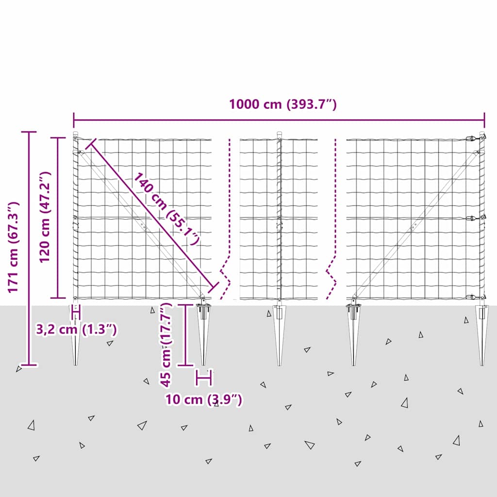 Ograda s postovima Siva 1,2 x 10 m Čelik