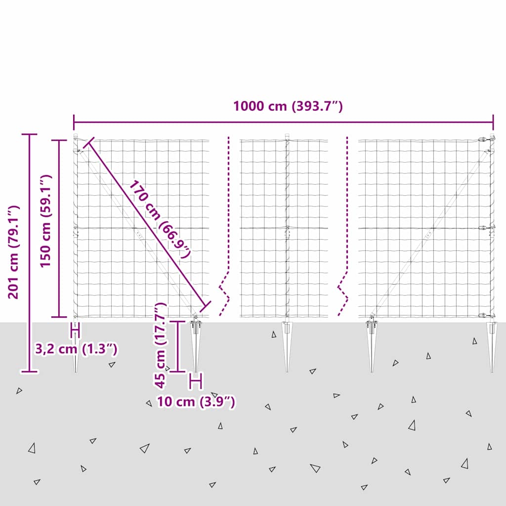 Ograda s postovima Siva 1,5 x 10 m Čelik