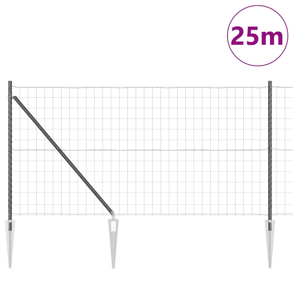 Ograda s postovima Siva 1 x 25 m Čelik i PVC