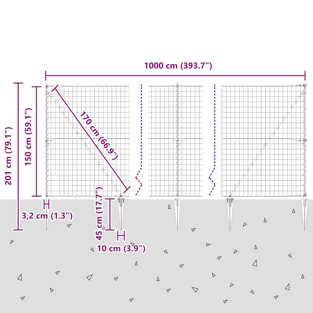 Ograda s postovima Siva 1,5 x 10 m Čelik