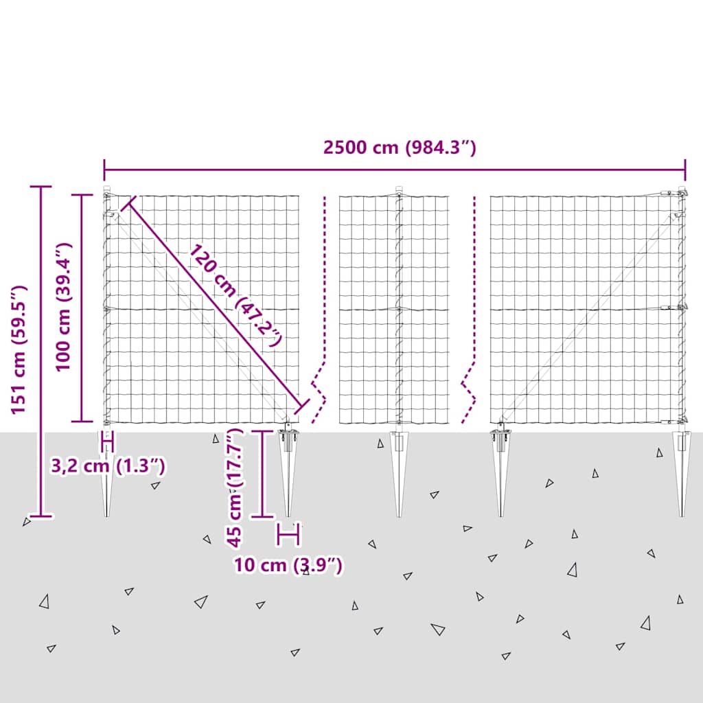 Ograda s postovima Siva 1 x 25 m Čelik
