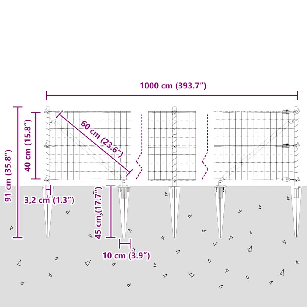 Ograda s postovima Srebrno 0,4 x 10 m Čelik