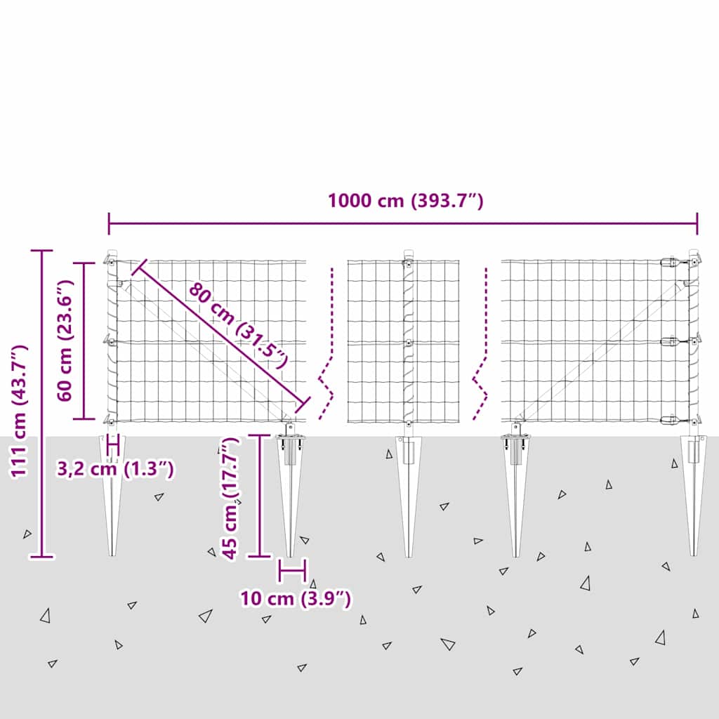 Ograda s postovima Srebrno 0,6 x 10 m Čelik
