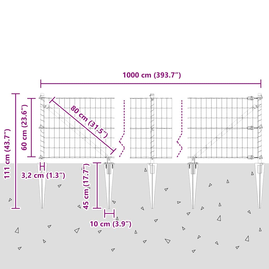 Ograda s postovima Srebrno 0,6 x 10 m Čelik