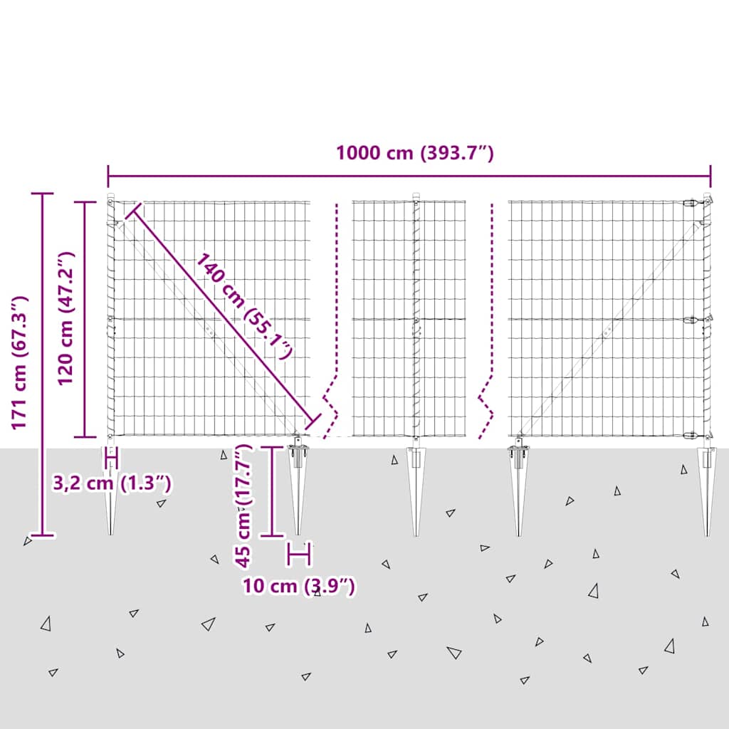 Ograda s postovima Srebrno 1,2 x 10 m Čelik