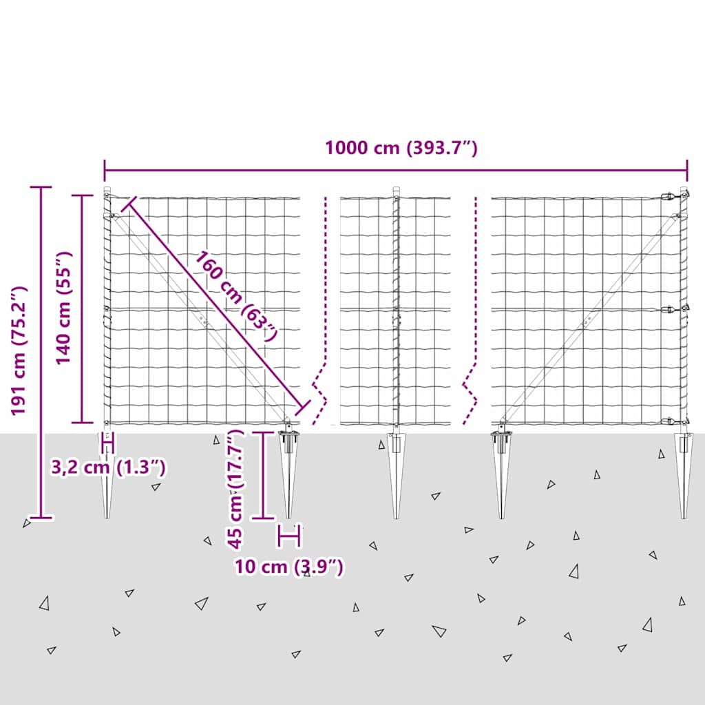 Ograda s postovima Srebrno 1,4 x 10 m Čelik
