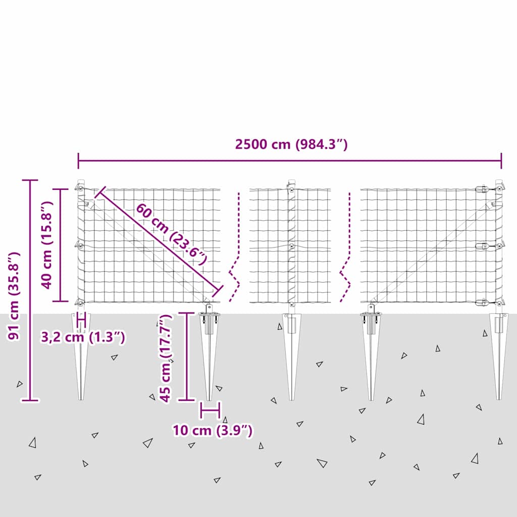 Ograda s postovima Srebrno 0,4 x 25 m Čelik