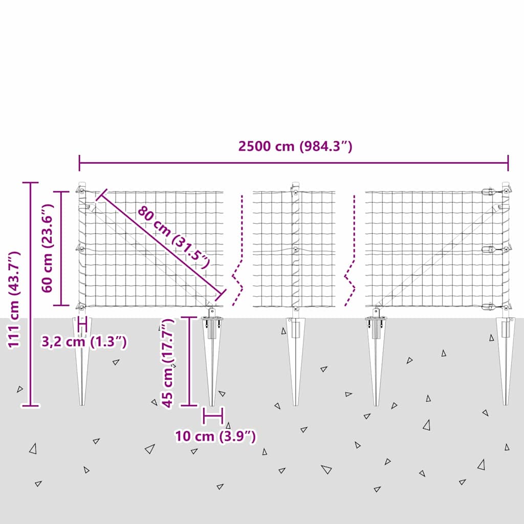 Ograda s postovima Srebrno 0,6 x 25 m Čelik