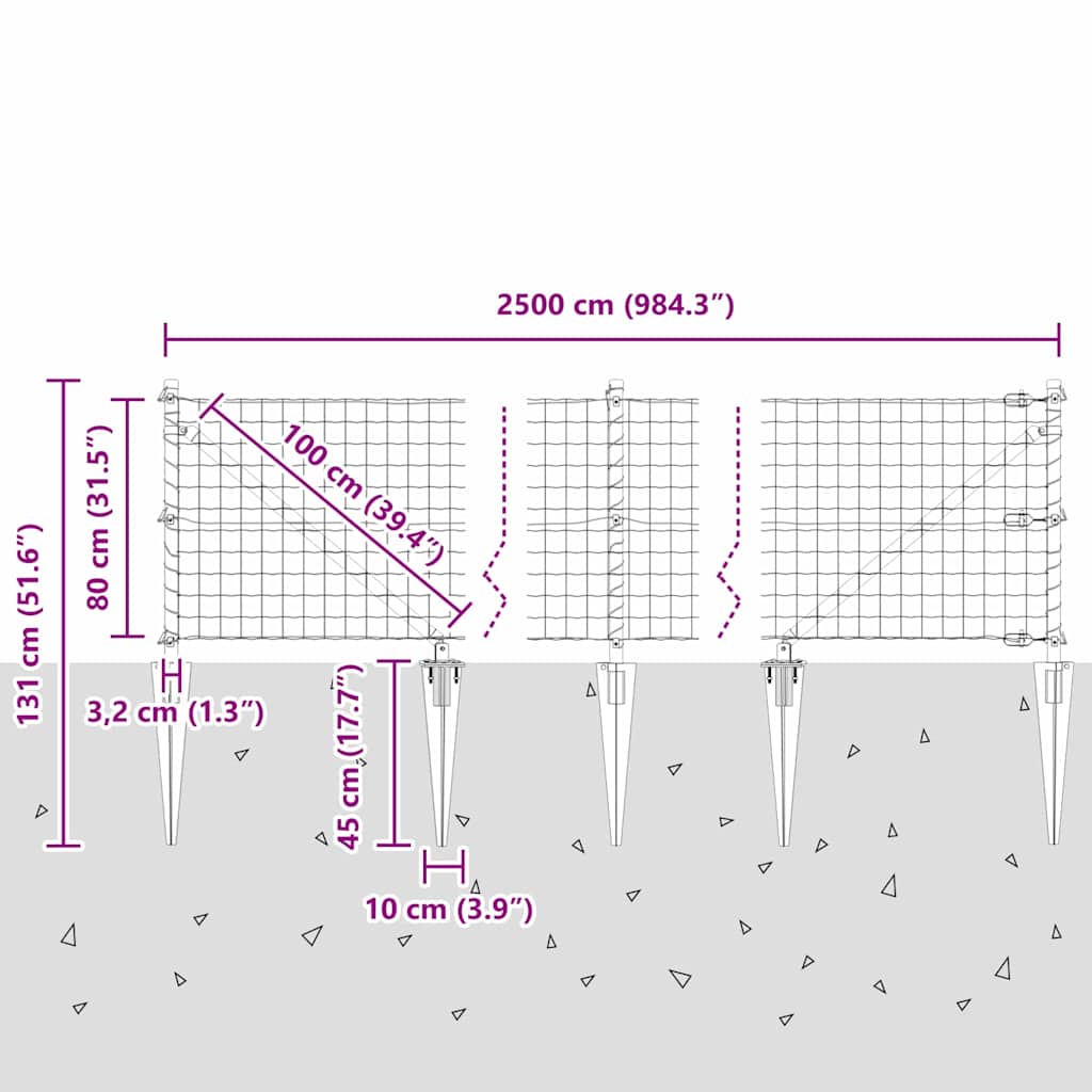 Ograda s postovima Srebrno 0,8 x 25 m Čelik