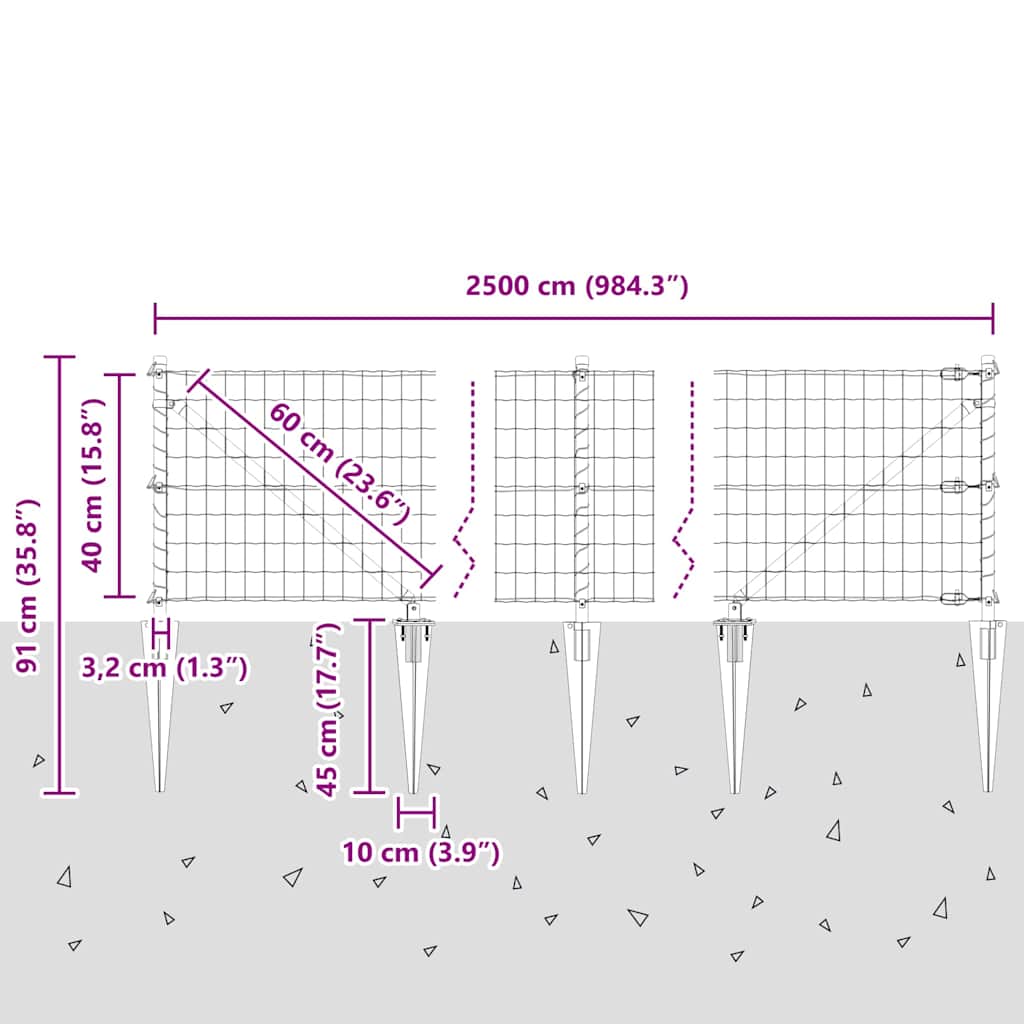 Ograda s postovima Srebrno 0,4 x 25 m Čelik