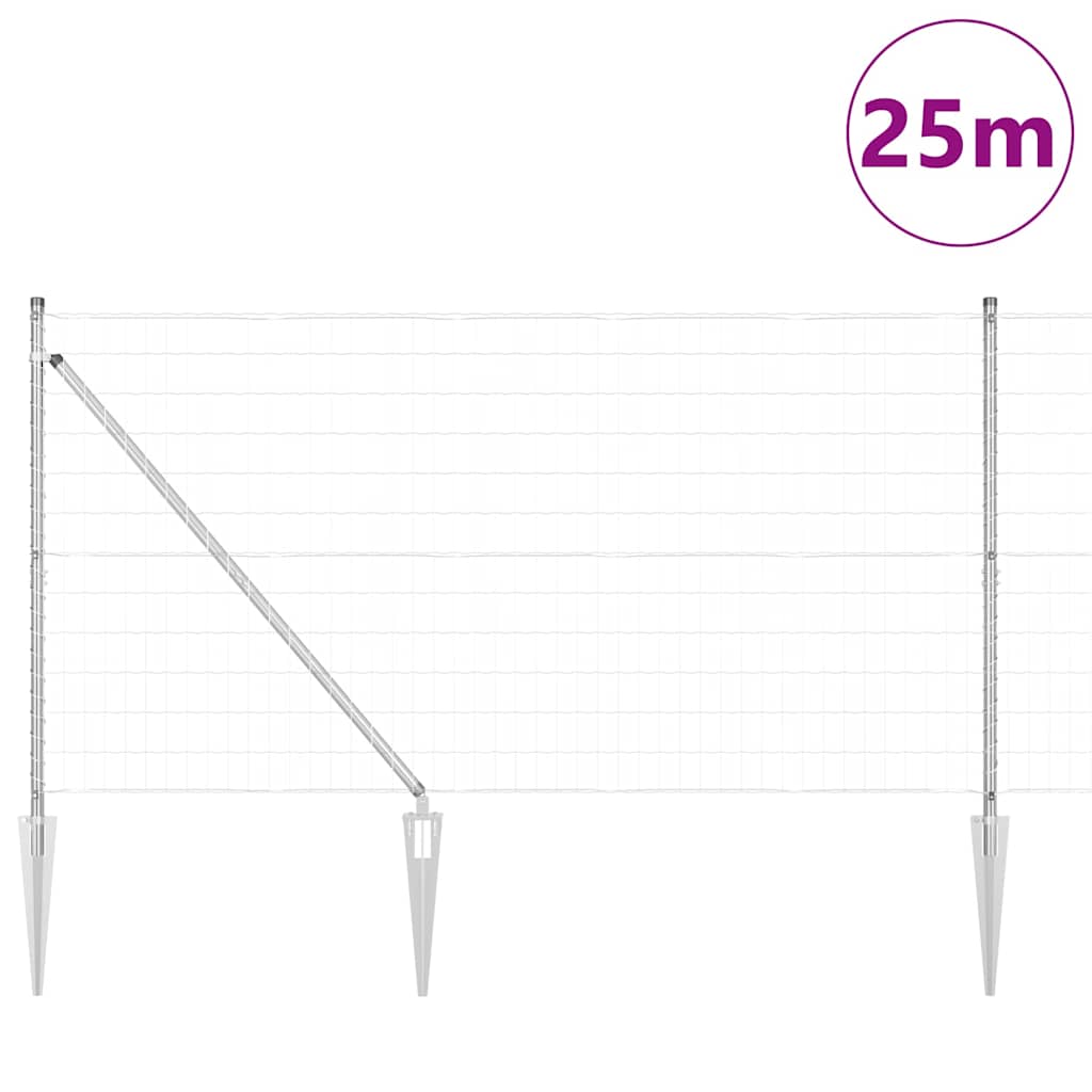 Ograda s postovima Srebrno 1,2 x 25 m Čelik