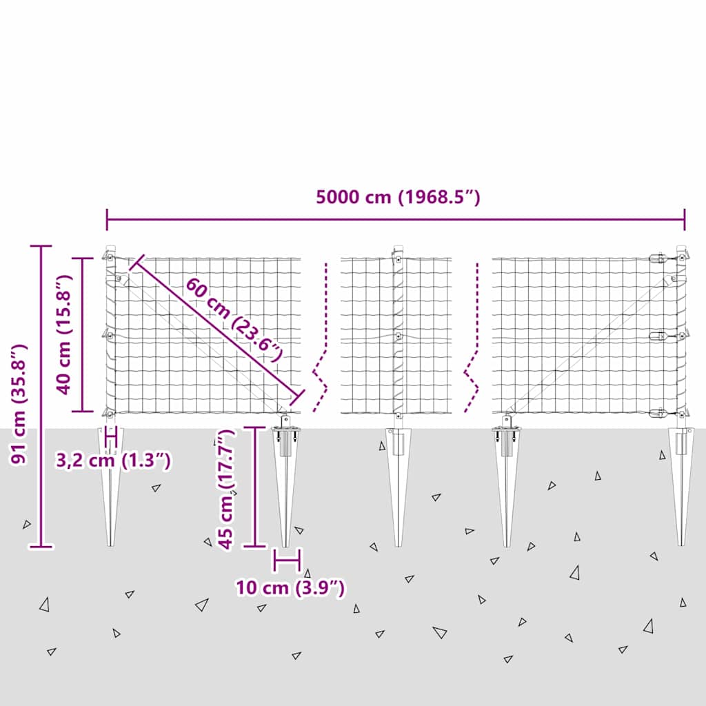 Ograda s postovima Srebrno 0,4 x 50 m Čelik