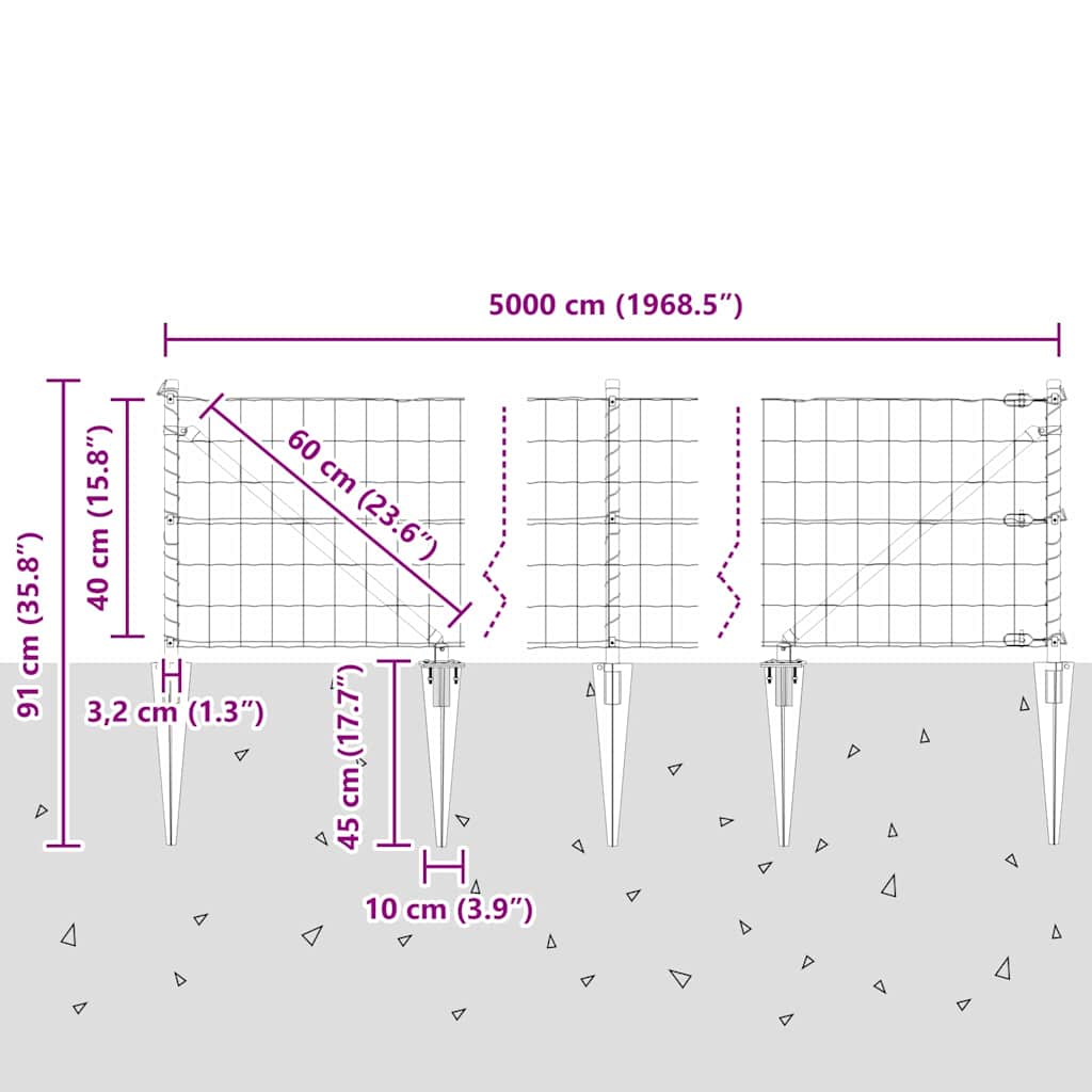 Ograda s postovima Srebrno 0,4 x 50 m Čelik