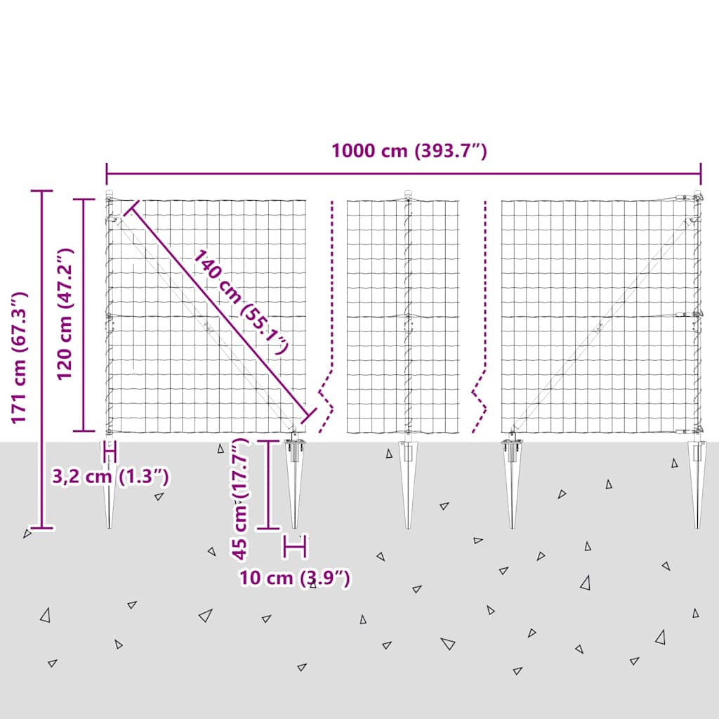 Ograda s postovima Srebrno 1,2 x 10 m Čelik