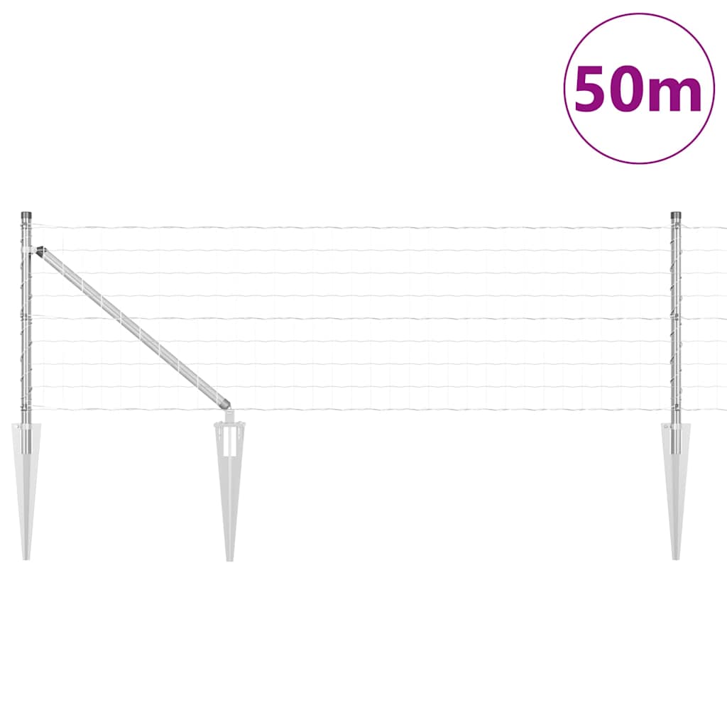 Ograda s postovima Srebrno 0,4 x 50 m Čelik