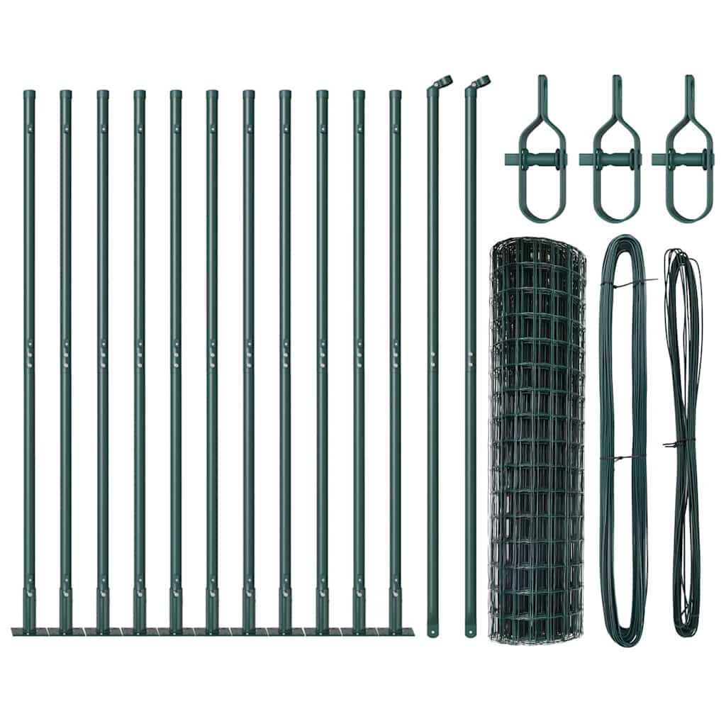 Ograda s postovima Zelena 1 x 25 m Čelik i PVC